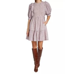 Sea NYC Ida Lavender Floral Puff Sleeve Knee Length Sundress Retro Y2K Style XL